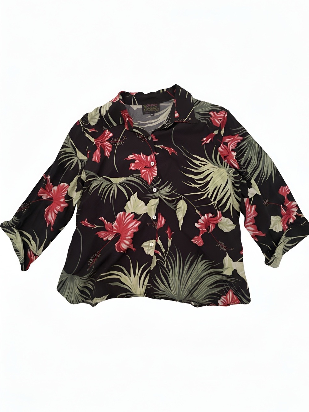 Womens Black Floral Button-Down Shirt